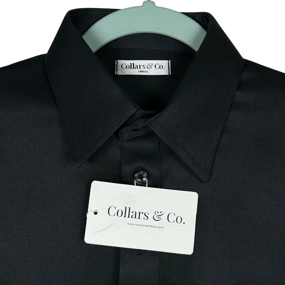 Collars & Co Polo Shirt Mens Small Black Point Dress Collar Office Preppy NWT